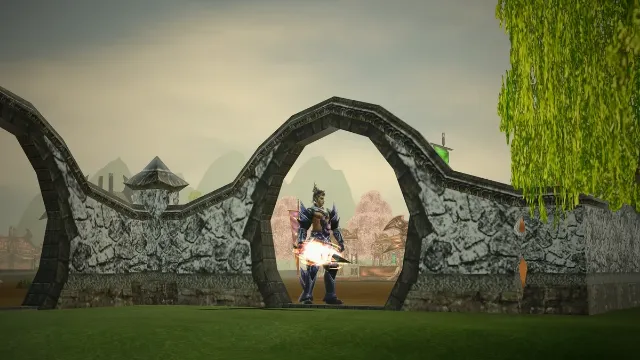 A martial arts warrior standing at the prairie moon gate